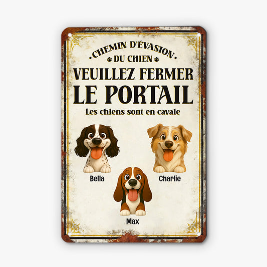 6267EFR1 plaque en metal personnalise avec chien veuillez fermer le portail 6267e8qmc