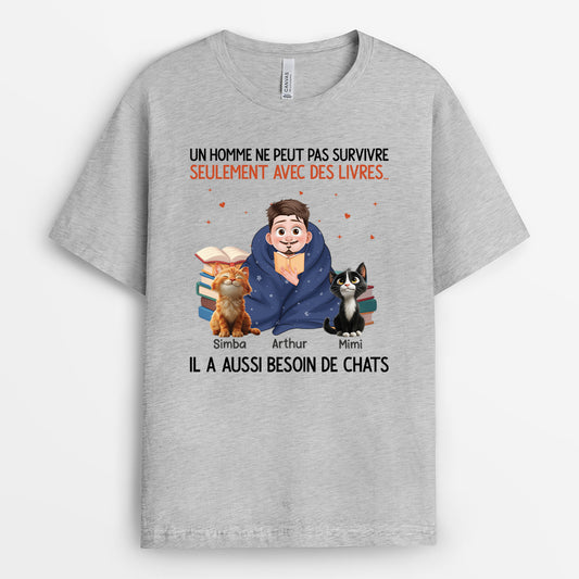 6271AFR1 t shirt personnalise elle a besoin des livres et de chats 6271atlzd_2