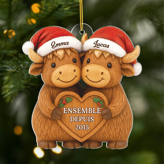 6276OFR1 effet dimpression 3d ornement acrylique personnalise couple vache highland de noel 6276o3qag