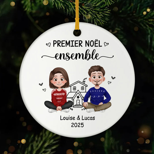 6278OFR1 ornement ceramique personnalise pour couple premier noel ensemble 6278o3vcg