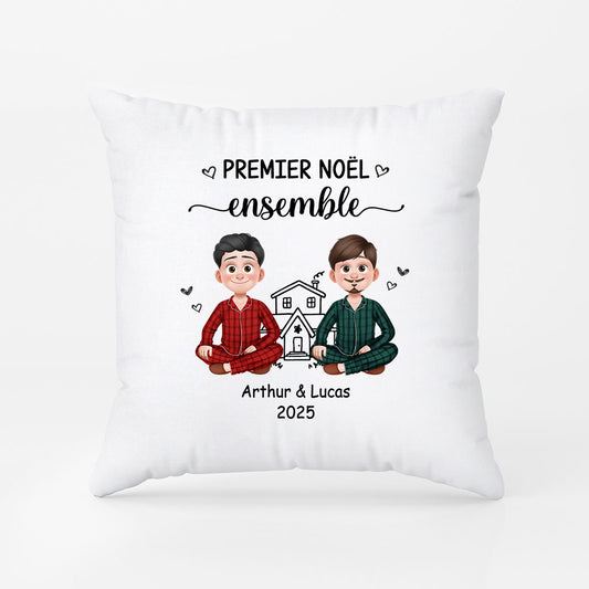 6278PFR2 coussin couple personnalise premier noel ensemble 6278p3vcg