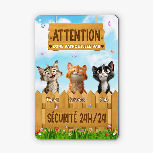 6281EFR1 plaque en metal personnalise avec chat attention zone patrouillee 6281e3vmd