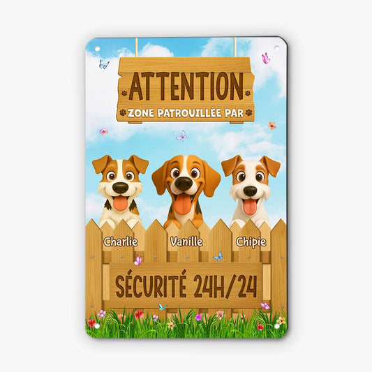 6281EFR1 plaque en metal personnalise avec chien attention zone patrouillee 6281e3vmc