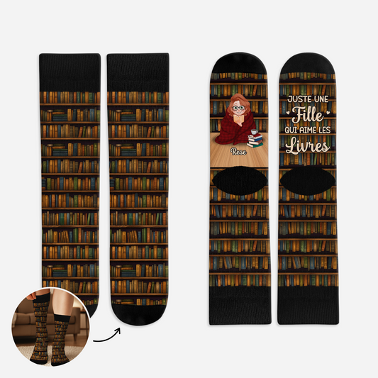 6298JFR1 chaussettes personnalise pour rats de bibliotheque juste une fille qui aime les livres 6298j3lma_1