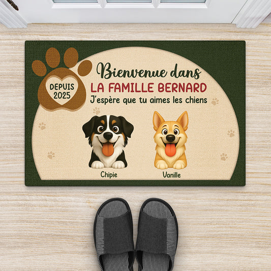 6299DFR2 paillasson personnalise avec chien bienvenue dans notre famille 6299dtmzc