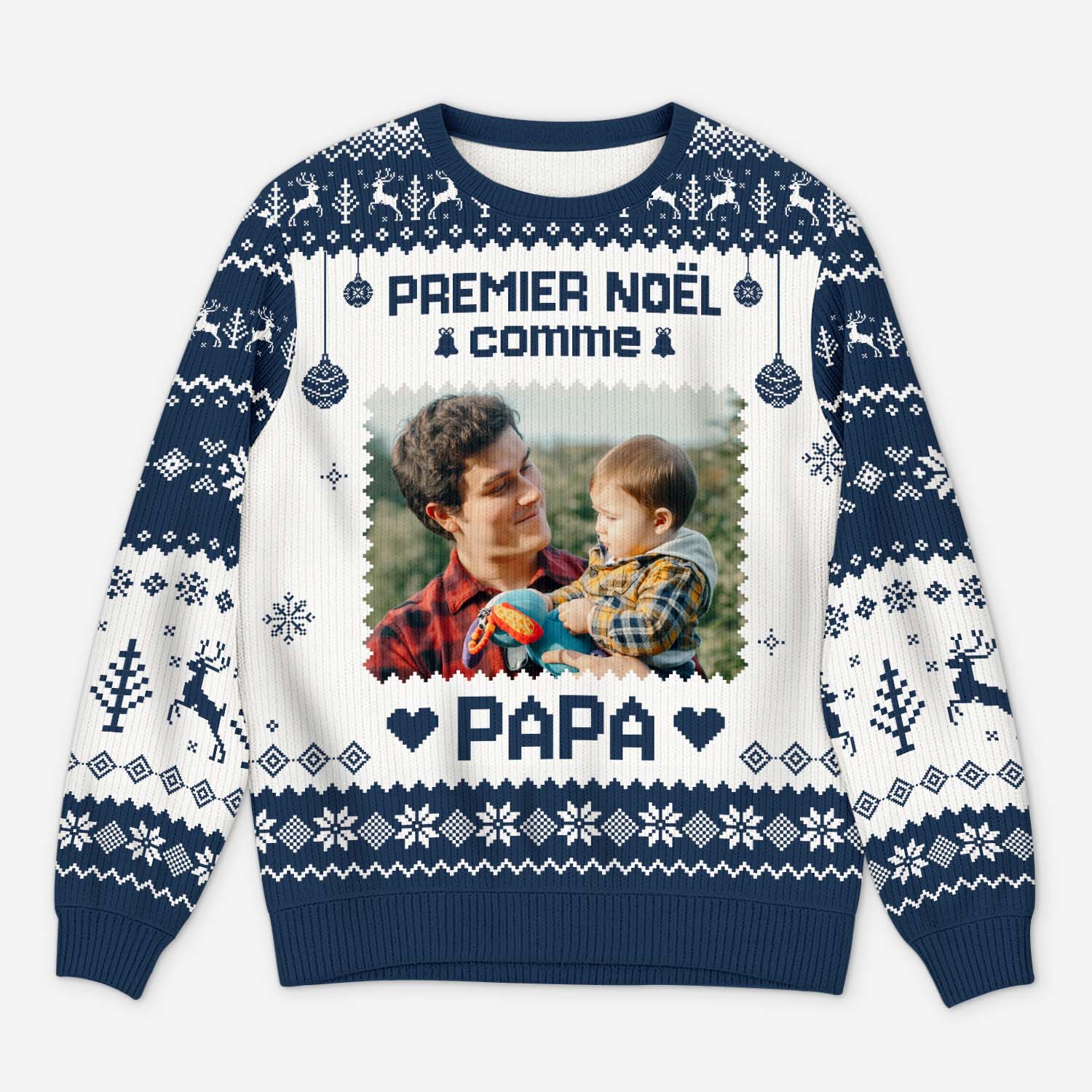 6307WFR1 pull moche de noel personnalise avec photo premier noel comme papa maman 6307wkhnb