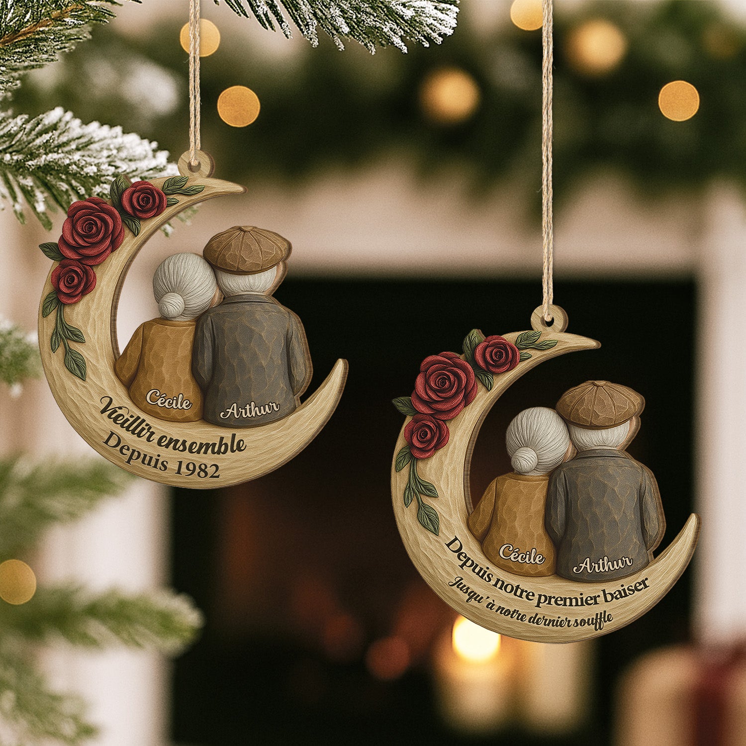 6321OFR2 effet dimpression 3d ornement noel en bois a 1 couche personnalise couple depuis notre premier baiser 6321o3v5g