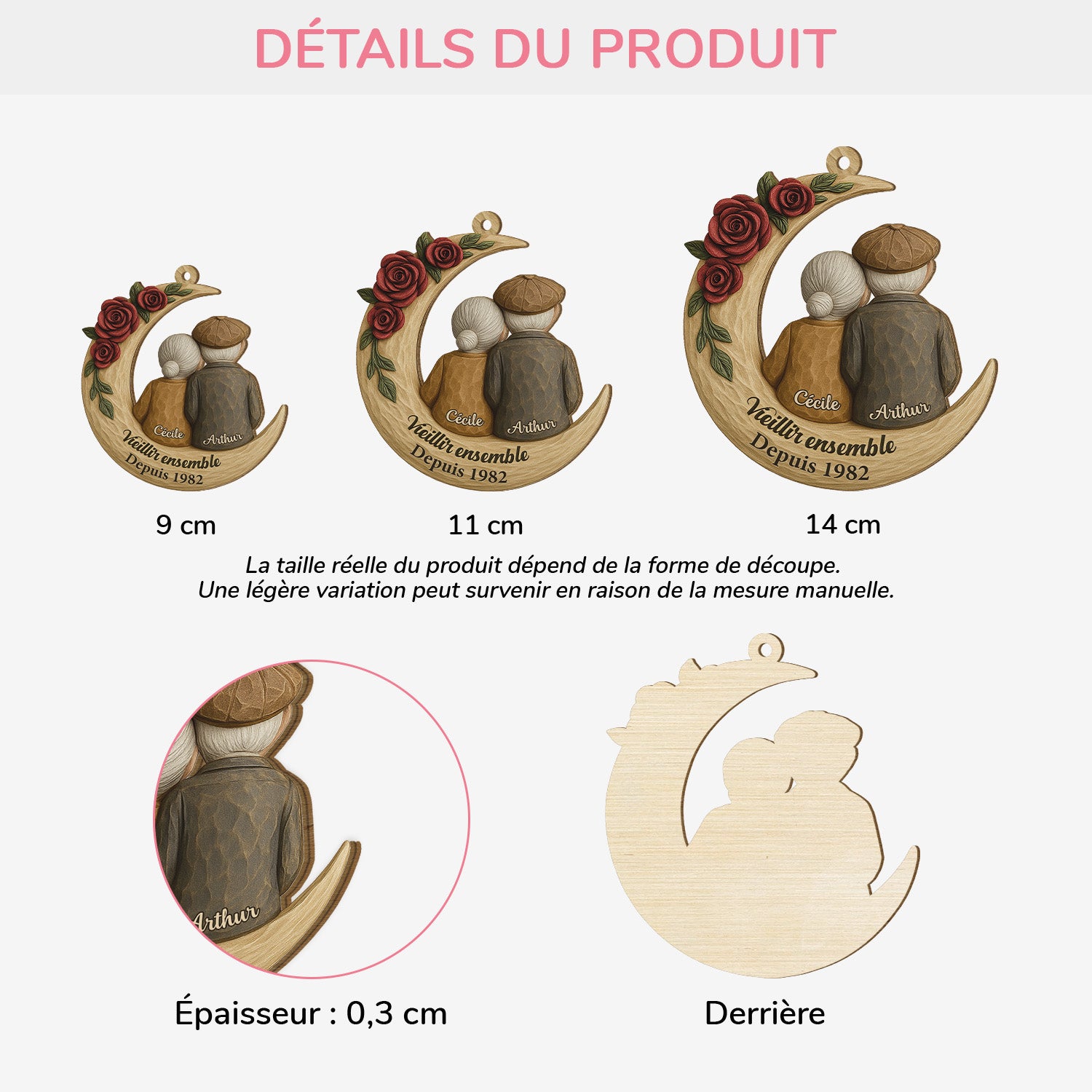 6321OFR3 effet dimpression 3d ornement noel en bois a 1 couche personnalise couple depuis notre premier baiser 6321o3v5g