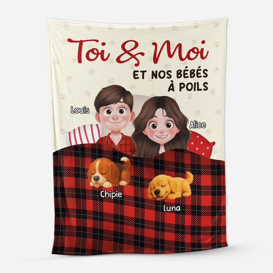 6336BFR1 plaid personnalise couple avec chien toi moi et nos bebes a fourrure 6336btp5c