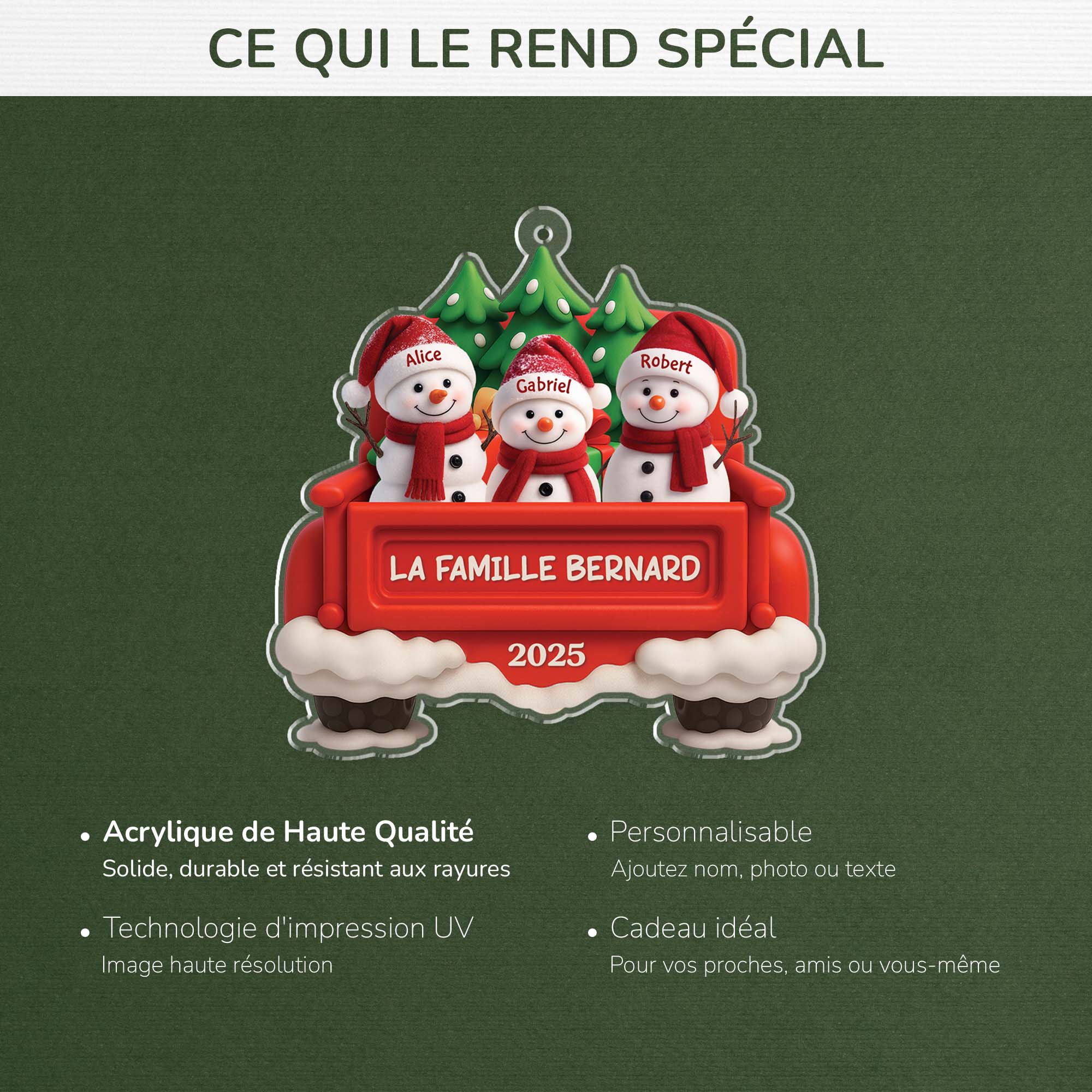 6338OFR4 effet dimpression 3d ornement noel acrylique personnalise famille bonhomme de neige avec voiture 6338okl5i