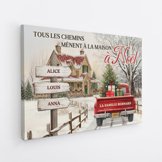 6340CFR2 toile personnalisee famille avec prenom tous les chemins menent a la maison a noel 6340cttni