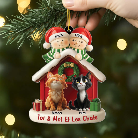 6346OFR2 ornement acrylique personnalise couple homosexuel avec chat maisons de noel 6346otv5d
