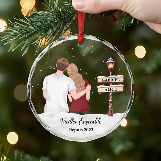 6350OFR2 ornement noel en verre personnalise vieillir ensemble couple depuis 6350otl5g
