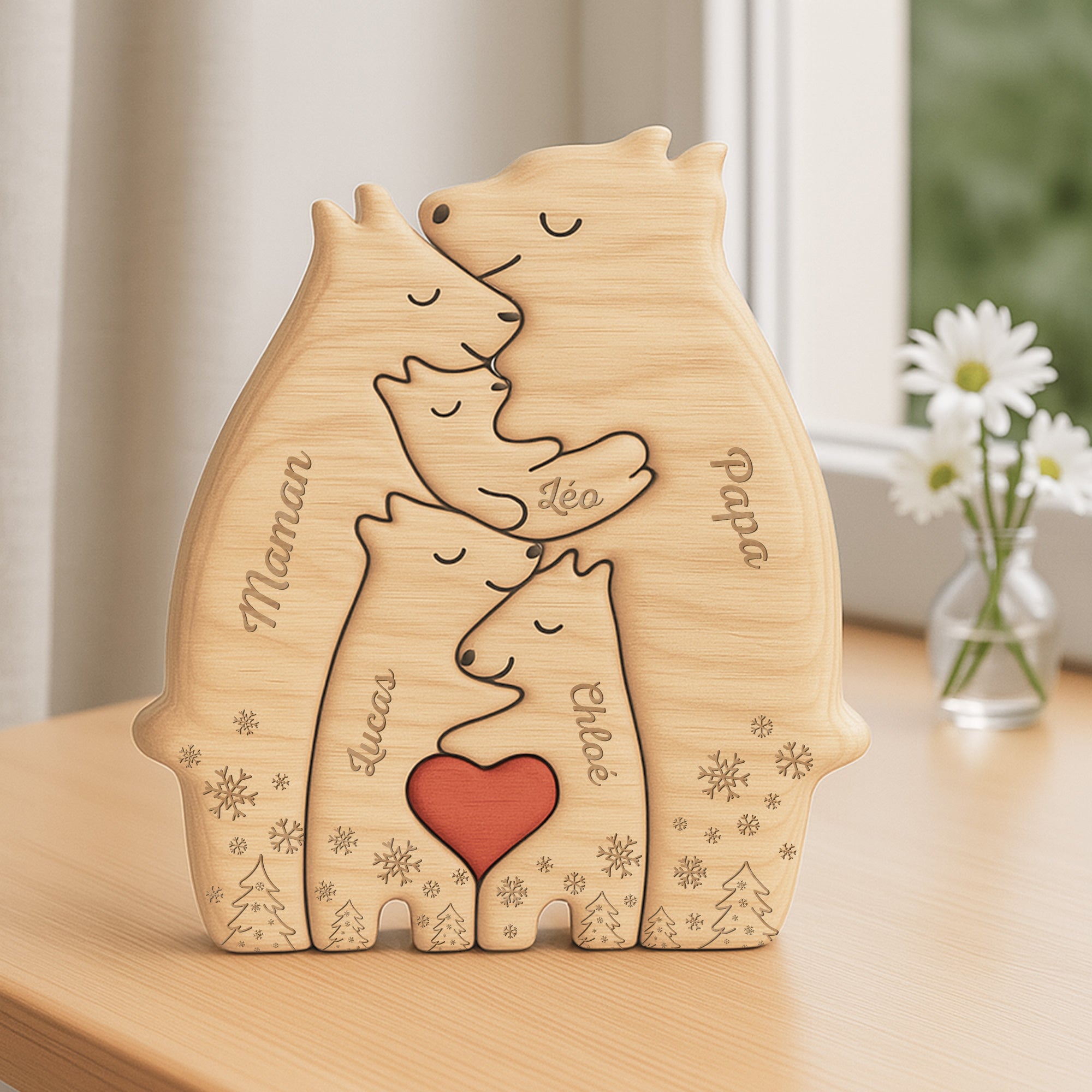 6403QFR2 puzzle en bois personnalise pour parents et grands parents famille ours a noel 6403q8hai