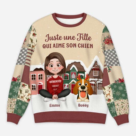 6405WFR1 pull de noel moche personnalise juste une fille qui aime son chien 6405wtvzc_6d0ab8ac 0520 45b8 9985 1ba9f63f69c8