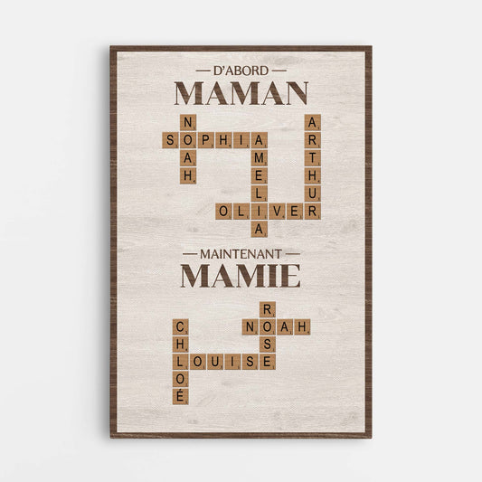 6416CFR1 toile personnalisee avec mots croises d_abord maman maintenant mamie 6416c6vna
