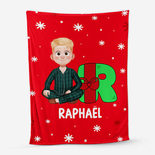 6430BFR1 plaid noel personnalise_ boule de noel avec initiale 6430bktcb