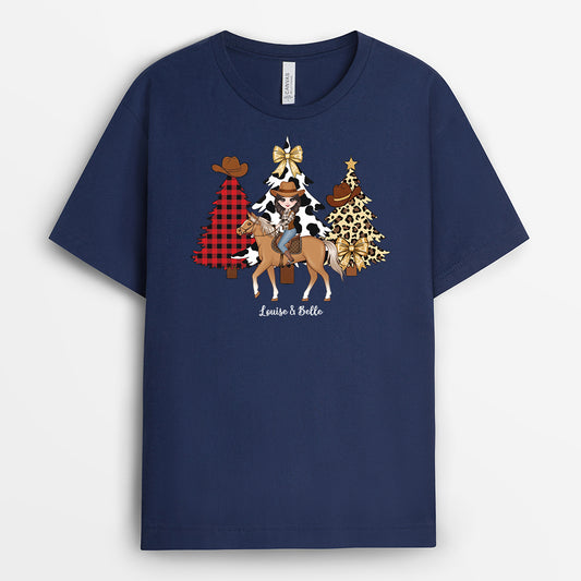 6431AFR2 t shirt noel personnalise pour femme une fille et son cheval 6431a3mau