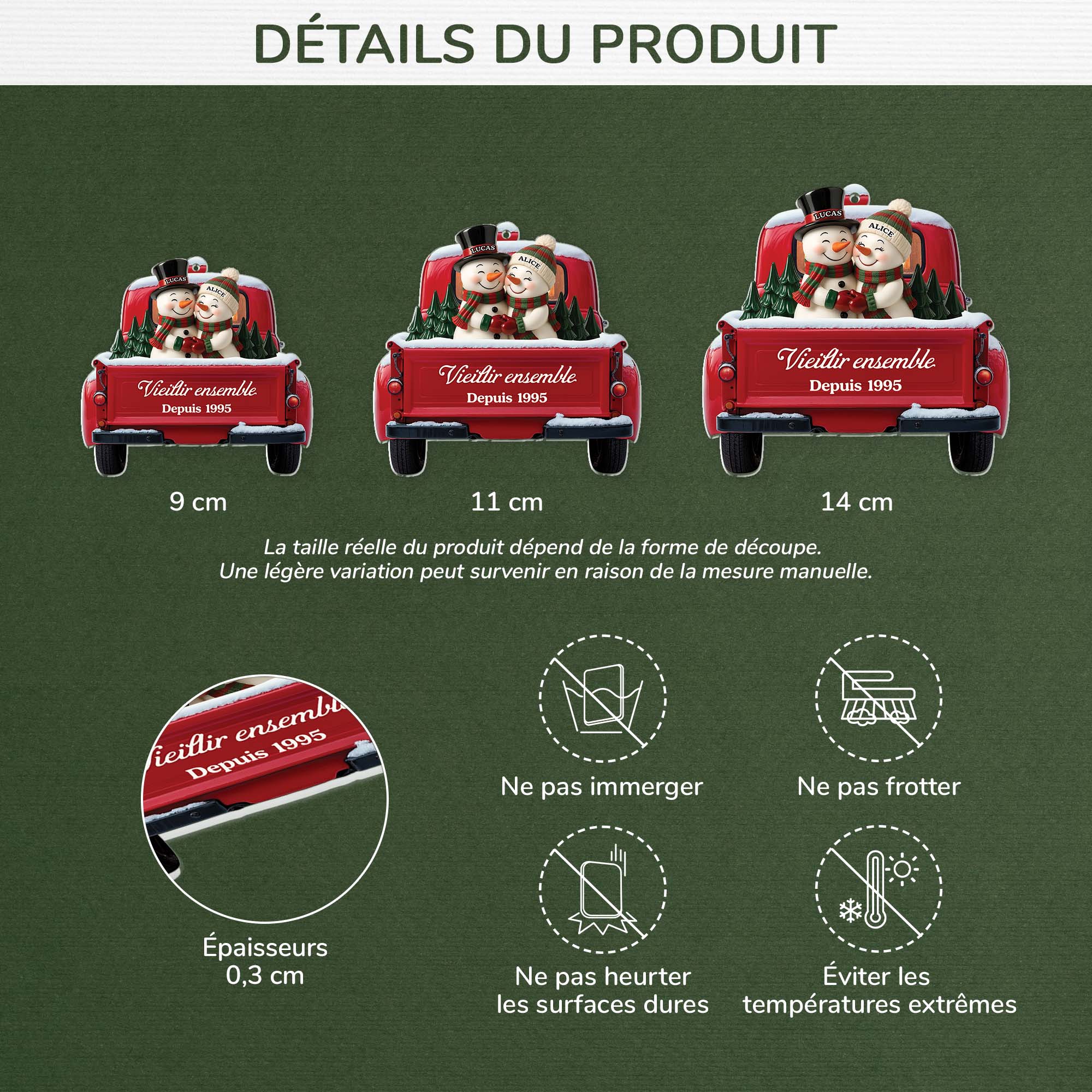 6447OFR3 effet dimpression 3d ornement acrylique personnalise couple bonhomme de neige et camion rouge 6447otq5g