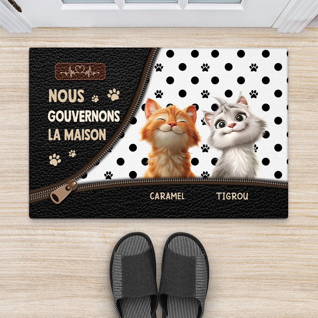 6464DFR2 paillasson personnalise chat nous gouvernons la maison 6464d6v5d