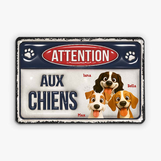 6499EFR2 effet dimpression 3d plaque metal personnalisee attention au chien 6499etvac