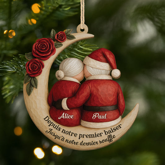 6512OFR1 effet dimpression 3d ornement noel en bois a 1 couche personnalise couple de pere noel depuis notre premier baiser 6512o3lzg_1