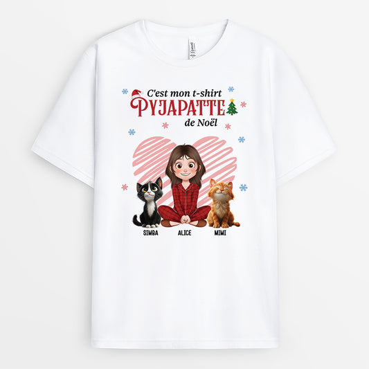 6528AFR1 t shirt personnalise chat mon pyjapatte de noel 6528atqcd