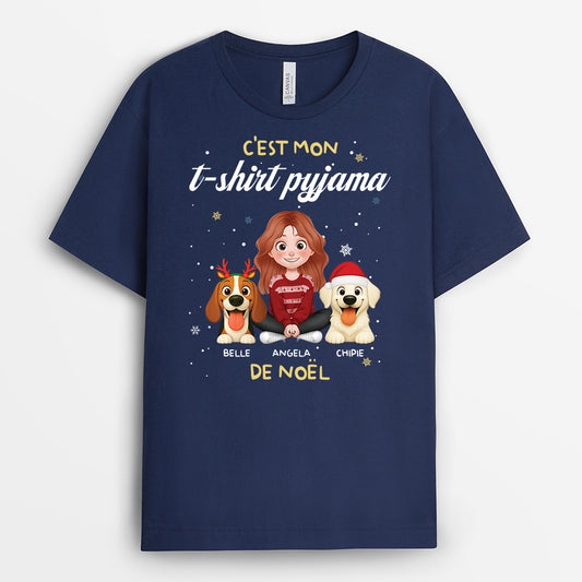 6529AFR1 t shirt personnalise t shirt pyjama de noel avec mon chien 6529attqc