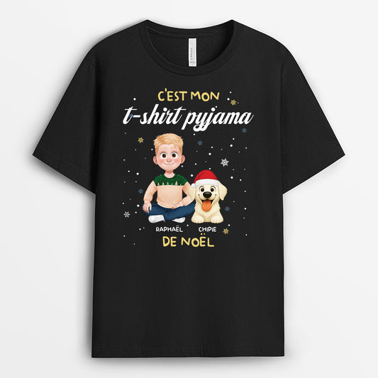 6529AFR2 t shirt personnalise t shirt pyjama de noel avec mon chien 6529attqc