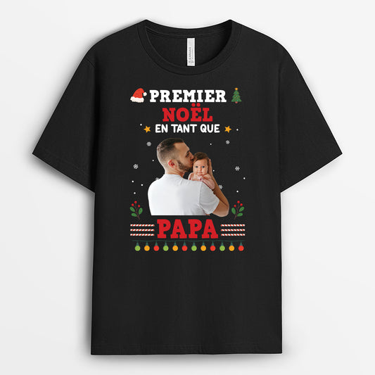 6552AFR1 t shirt personnalise pour papamaman premier noel en tant que papa 6552a6taa