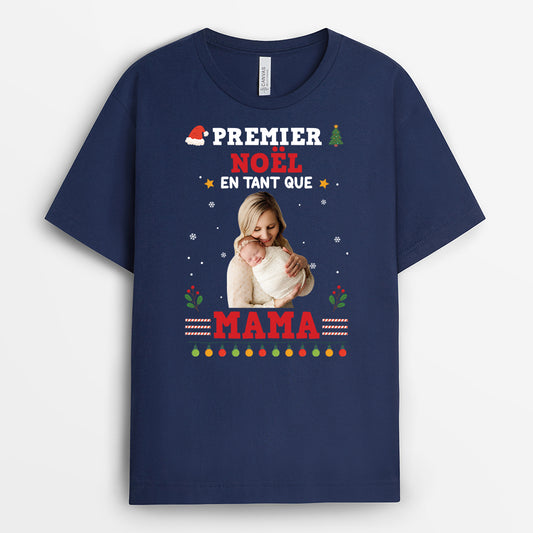 6552AFR2 t shirt personnalise pour papamaman premier noel en tant que papa 6552a6taa