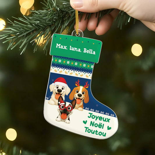 6573OFR2 ornement acrylique personnalise chaussette de noel chien joyeux ouafel 6573otqac