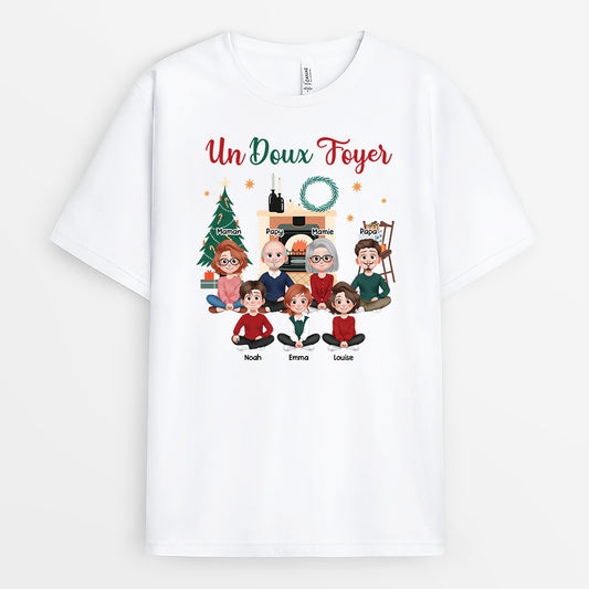 6602AFR1 t shirt personnalise famille de noel un doux foyer 6602a3yti