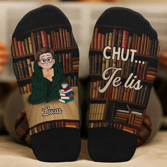 6607JFR2 chaussettes personnalisees juste une fille qui aime ses livres 6607j3qta