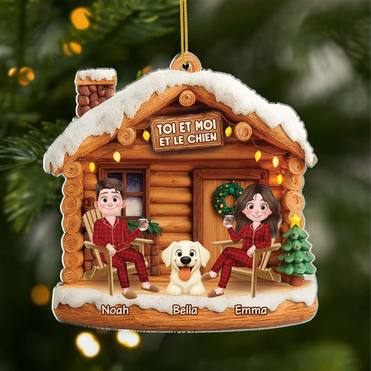 6638OFR1 effet dimpression 3d ornement noel acrylique personnalise couple toi moi et le chien 6638otyac
