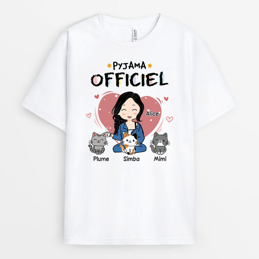 6649AFR1 t shirt personnalise chat pour femme pyjama officiel avec coeur 6649akv5d