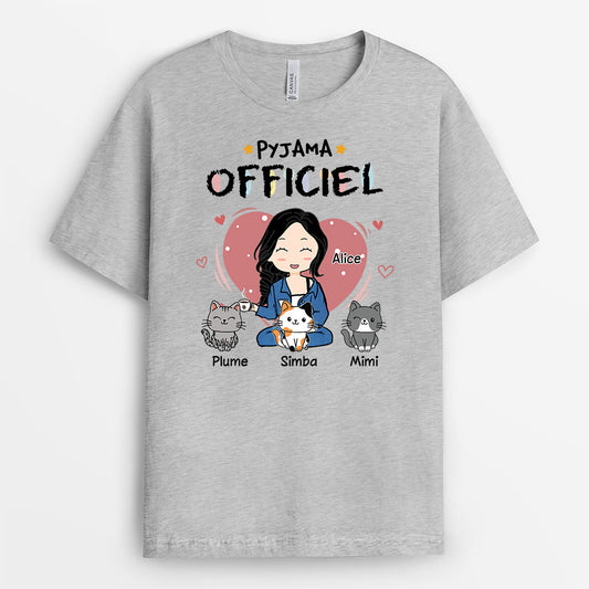 6649AFR2 t shirt personnalise chat pour femme pyjama officiel avec coeur 6649akv5d