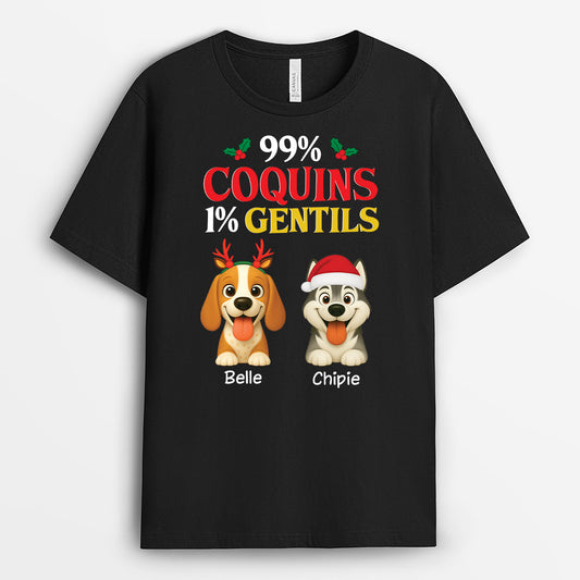 6651AFR1 t shirt personnalise chien de noel 99 coquin 6651akxmc