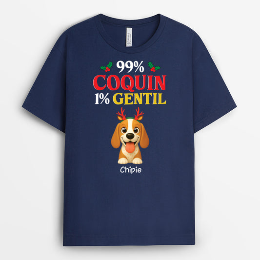 6651AFR2 t shirt personnalise chien de noel 99 coquin 6651akxmc