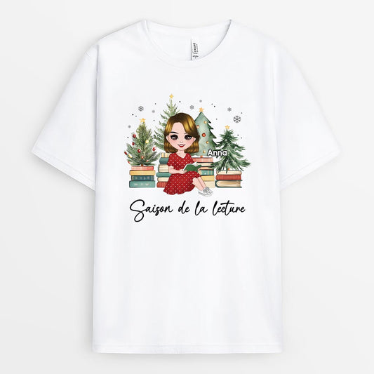6658AFR1 t shirt personnalise pour femme de noel saison des livres 6658atvwa