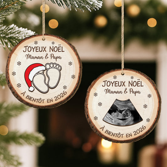 6671OFR2 ornement de noel en bois a 1 couche personnalise avec photo joyeux noel futur papa future maman 6671okpca