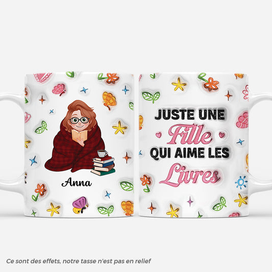6696MFR1 effet dimpression 3d mug personnalise fille qui aime les livres 6696m3pta