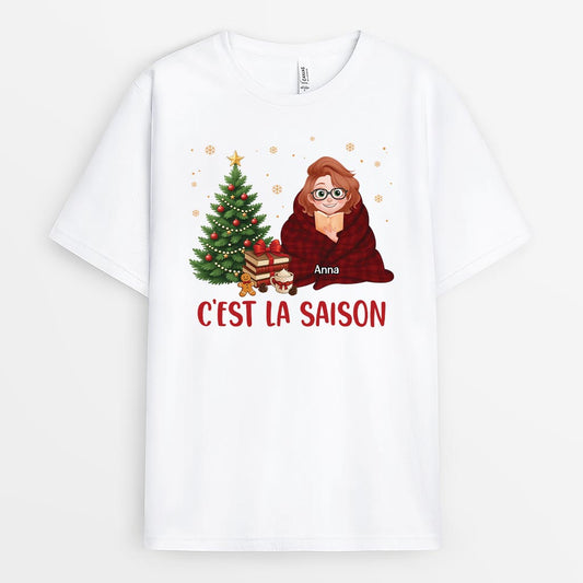 6711AFR1 t shirt noel personnalise pour femmehomme cest la saison 6711a3twa