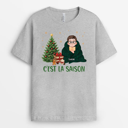 6711AFR2 t shirt noel personnalise pour femmehomme cest la saison 6711a3twa