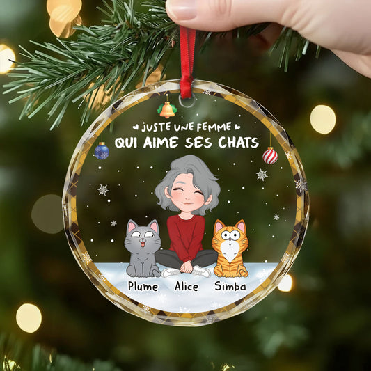 6716OFR2 ornement noel en verre personnalise fille qui aime ses chats 6716okv5d