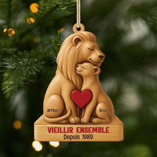 6726OFR1 effet dimpression 3d ornement noel en bois a 1 couche personnalise vieillir ensemble couple lion 6726o3tmg