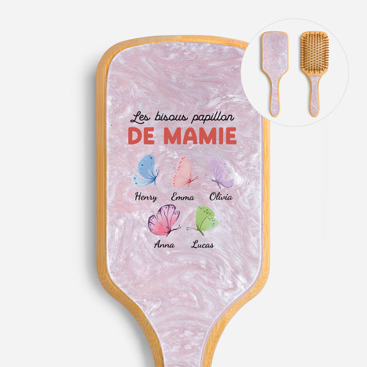 6747AQFR1 brosse a cheveux personnalisee en acetate imprimee uv bisous papillon de mamie maman 6947aqtvta