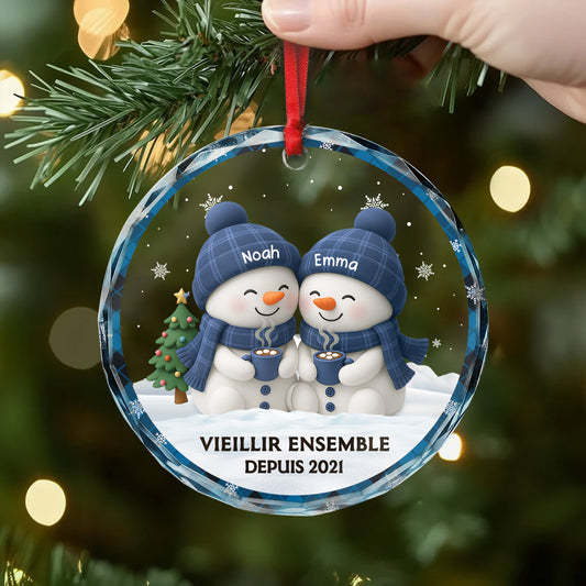 6752OFR2 ornement noel en verre personnalise vieillir ensemble avec bonhomme de neige 6752o8m5g