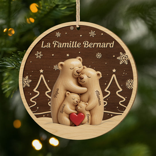 6784OFR1 effet dimpression 3d ornement noel en bois a 1 couche personnalise la famille ours 6784o3tmi