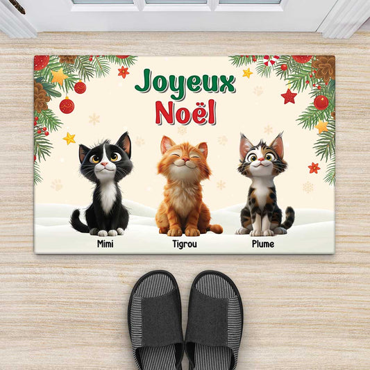 6923DFR1 paillasson personnalise chat de noel joyeux miaouel 6923d86wd2